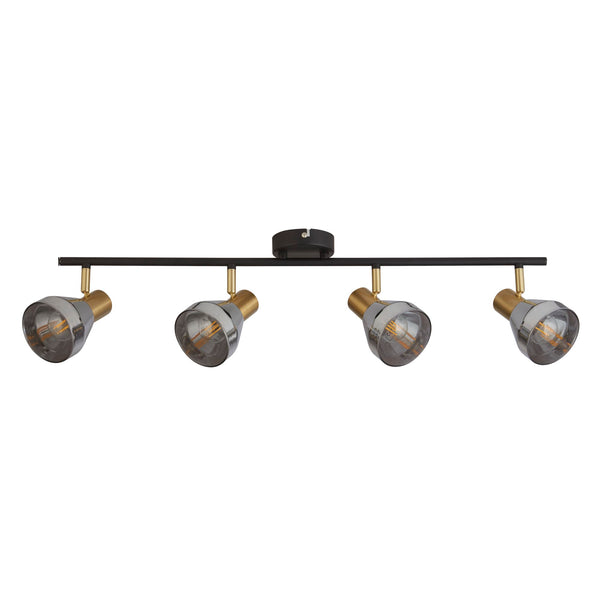 Searchlight 23801-4SM Westminster 4Lt Spot-Black, Satin Brass Metal & Smoked Glass