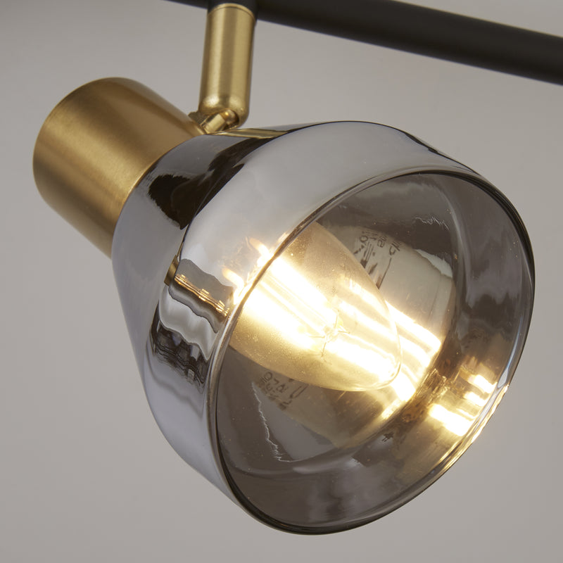 Searchlight 23801-4SM Westminster 4Lt Spot-Black, Satin Brass Metal & Smoked Glass