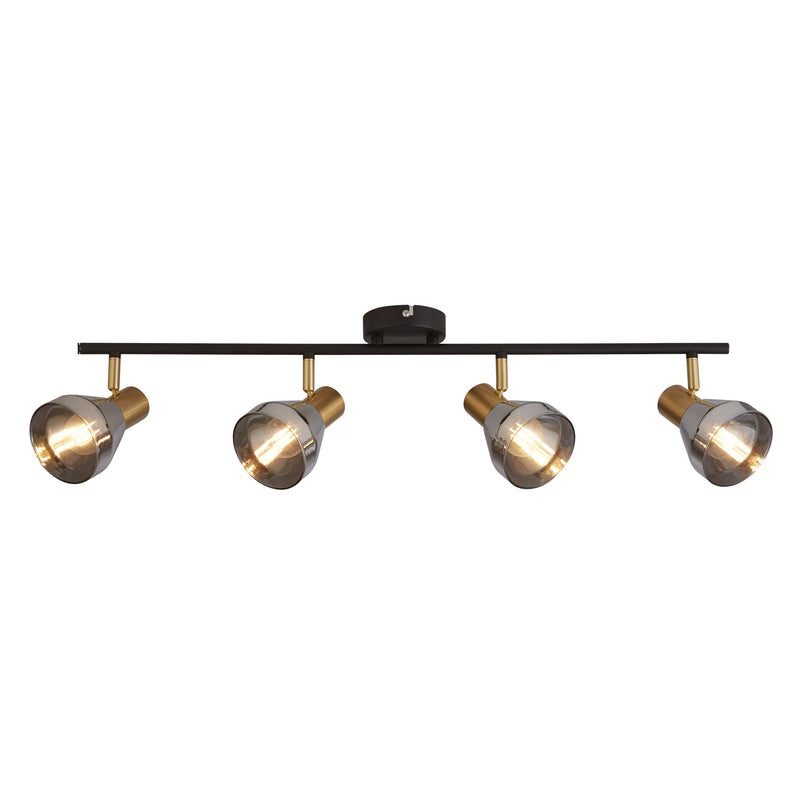 Searchlight 23801-4SM Westminster 4Lt Spot-Black, Satin Brass Metal & Smoked Glass