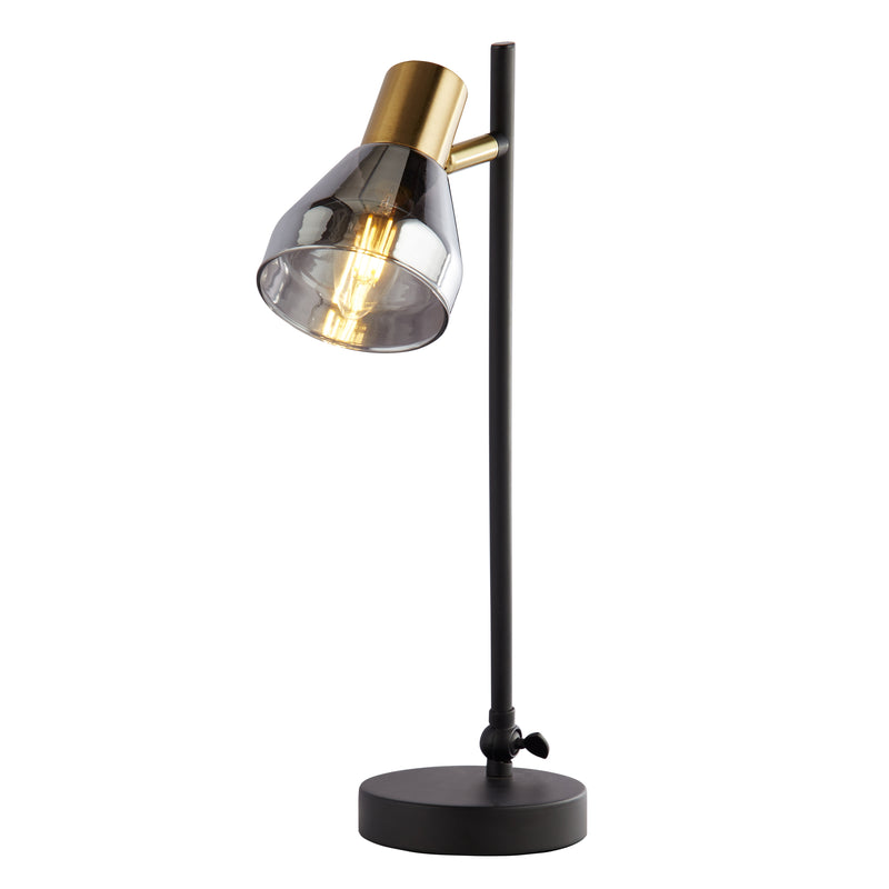 Searchlight 23802-1SM Westminster Table Lamp - Black, Satin Brass Metal & Smoked