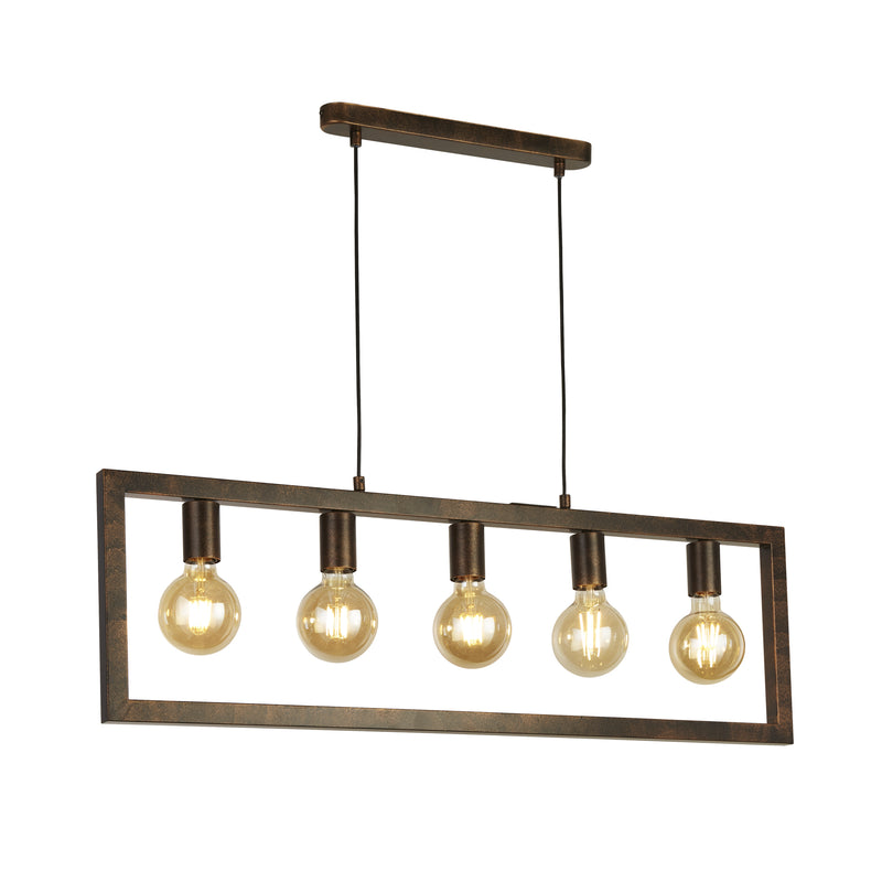 Searchlight 24102-5RU Oblong 5Lt Pendant - Rustic Brown Metal