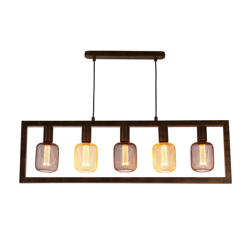 Searchlight 24102-5RU Oblong 5Lt Pendant - Rustic Brown Metal