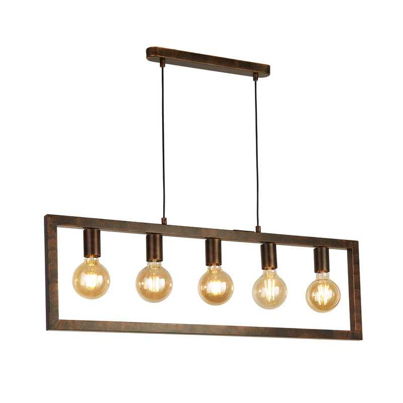 Searchlight 24102-5RU Oblong 5Lt Pendant - Rustic Brown Metal