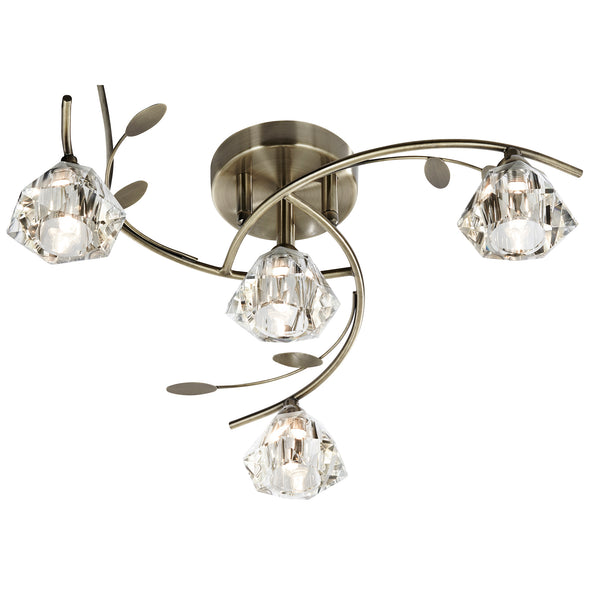 Searchlight 2634-4AB Sierra 4Lt Semi-Flush Ceiling Light - Antique Brass & Glass