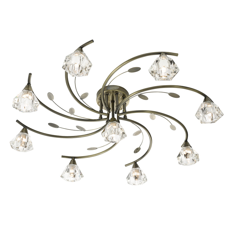 Searchlight 2639-9AB Sierra 9Lt Semi-Flush Ceiling Light - Antique Brass & Glass