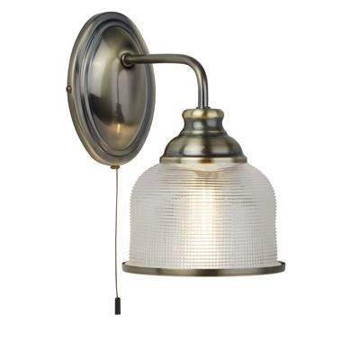 Searchlight 2671 - 1AB Bistro II Wall Light - Antique Brass & Holophane Style Glass - Searchlight - Falcon Electrical