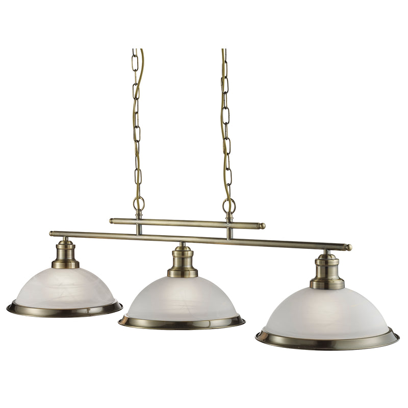 Searchlight 2683-3AB Bistro 3Lt Bar Pendant - Antique Brass Metal & Acid Glass