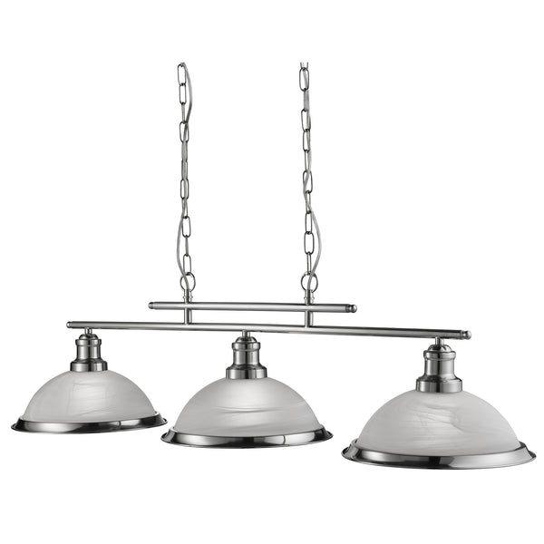 Searchlight 2683-3SS Bistro  3Lt Bar Pendant - Satin Silver Metal & Acid Glass