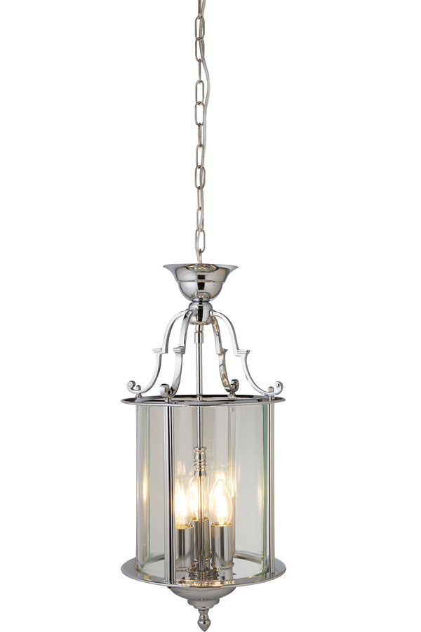 Searchlight 3003-10CC Bevelled Lantern 3Lt Pendant - Chrome Metal & Clear Glass