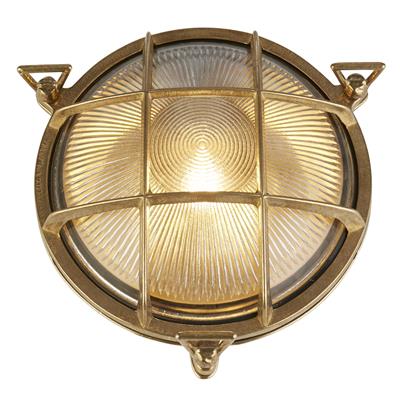 Searchlight 30361PB Bulkhead Round Outdoor Light - Solid Brass & Ribbed Glass - Searchlight - Falcon Electrical