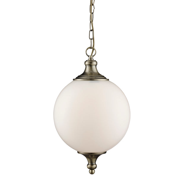 Searchlight 3051AB Vulcan Pendant  - Antique Brass Metal & Opal Glass