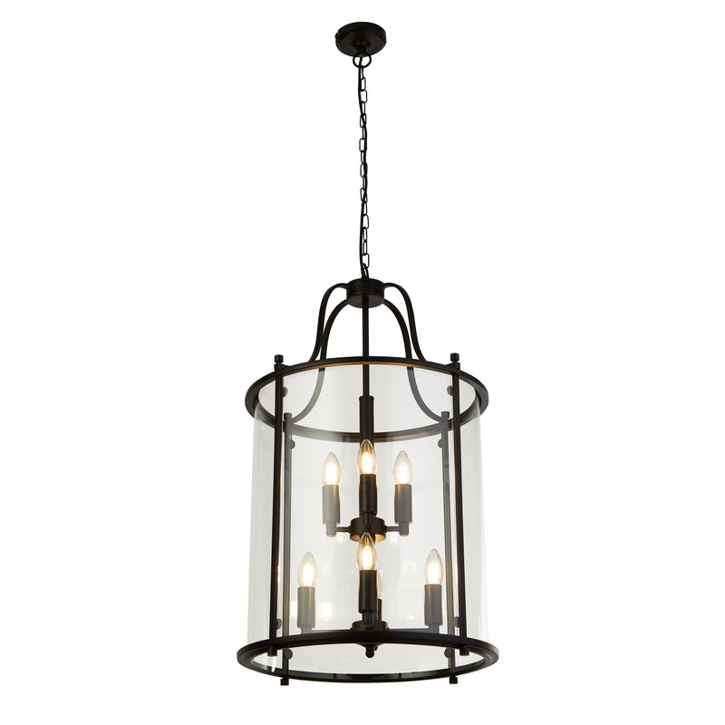 Searchlight 3068-8BK Lantern Grande 8Lt Pendant - Black Metal & Glass