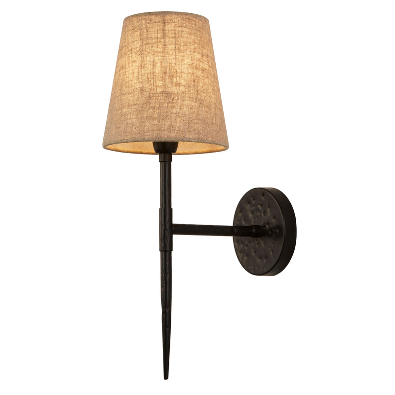 Searchlight 30690-1BK Gothic Wall Light - Hammered Black Metal & Natural Linen