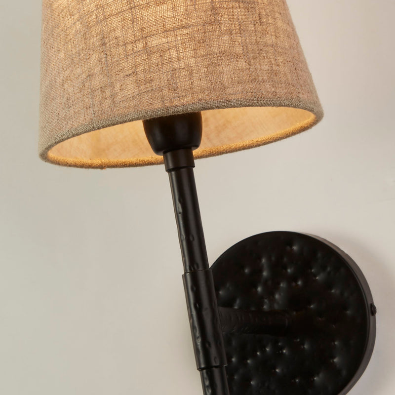 Searchlight 30690-1BK Gothic Wall Light - Hammered Black Metal & Natural Linen