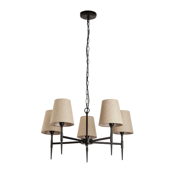 Searchlight 30690-5BK Gothic 5Lt Pendant - Hammered Black Metal & Natural Linen