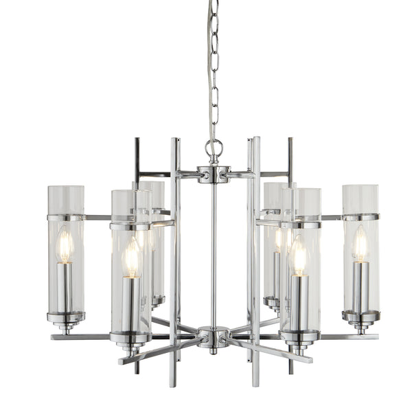 Searchlight 3096-6CC Milo  6Lt Pendant - Chrome Metal & Glass