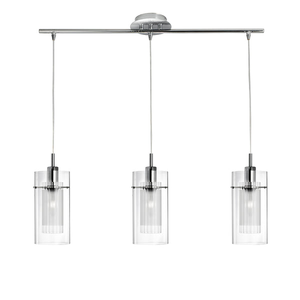 Searchlight 3303-3CC Duo I  3Lt Bar Pendant - Chrome Metal & Double Glass