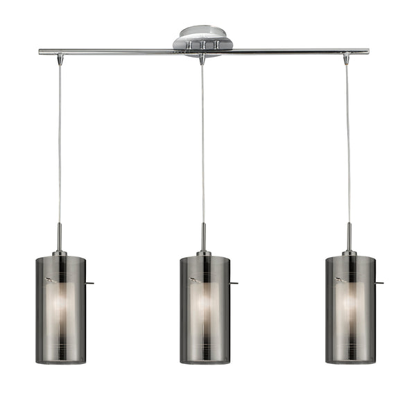 Searchlight 3303-3SM Duo II 3Lt Bar Pendant - Satin Silver & Smoked Glass