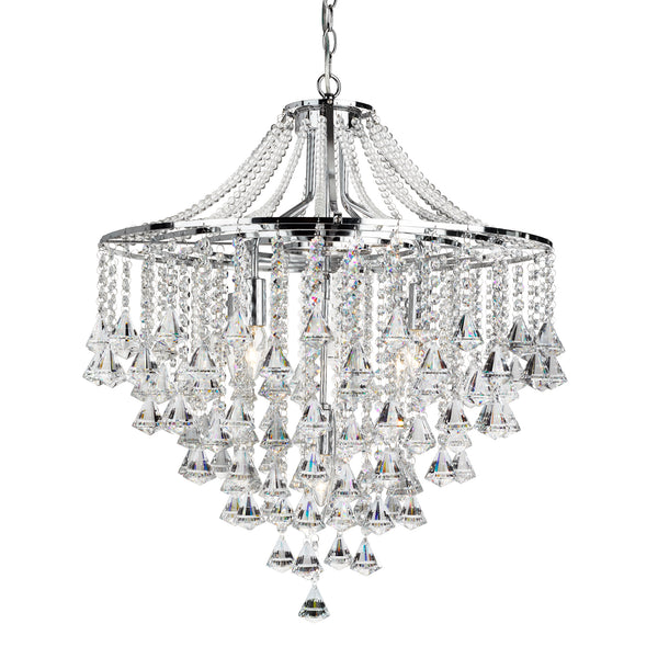 Searchlight 3495-5CC Dorchester  5Lt Pendant - Chrome Metal & Clear Crystal