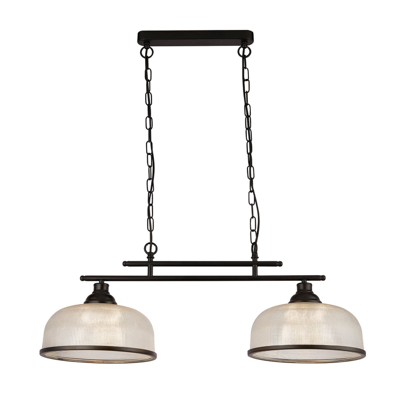 Searchlight 3592-2BK Highworth 2Lt Pendant - Black Metal & Holophane Style Glass