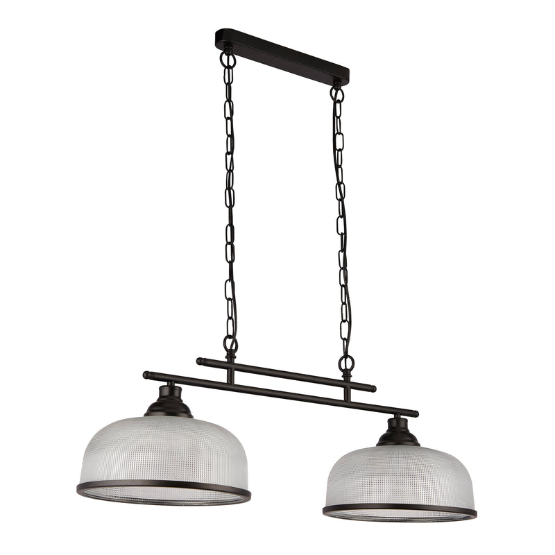 Searchlight 3592-2BK Highworth 2Lt Pendant - Black Metal & Holophane Style Glass