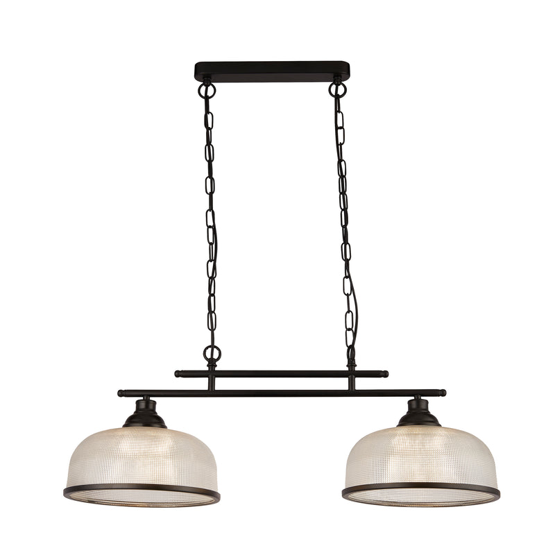 Searchlight 3592-2BK Highworth 2Lt Pendant - Black Metal & Holophane Style Glass