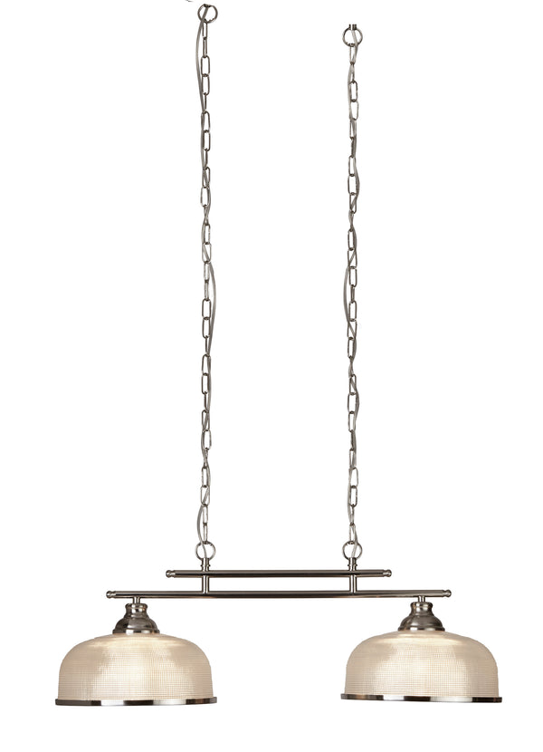 Searchlight 3592-2SS Bistro II 2Lt Pendant - Satin Silver & Holophane Style Glass