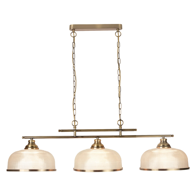 Searchlight 3593-3AB Bistro II 3Lt Pendant-Antique Brass & Holophane Style Glass