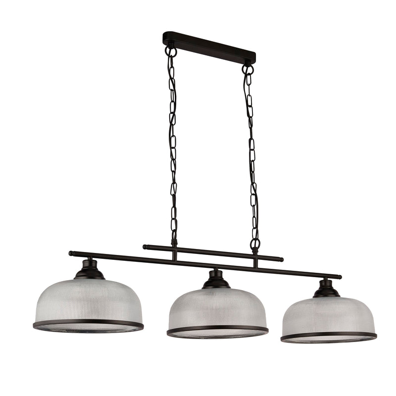 Searchlight 3593-3BK Highworth 3Lt Pendant - Black Metal & Holophane Style Glass