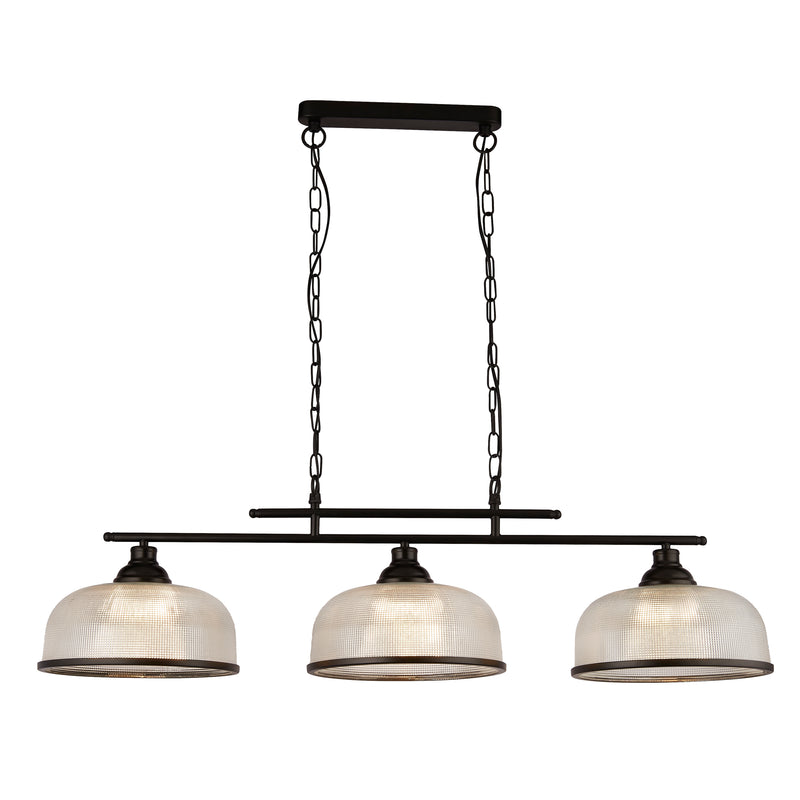 Searchlight 3593-3BK Highworth 3Lt Pendant - Black Metal & Holophane Style Glass