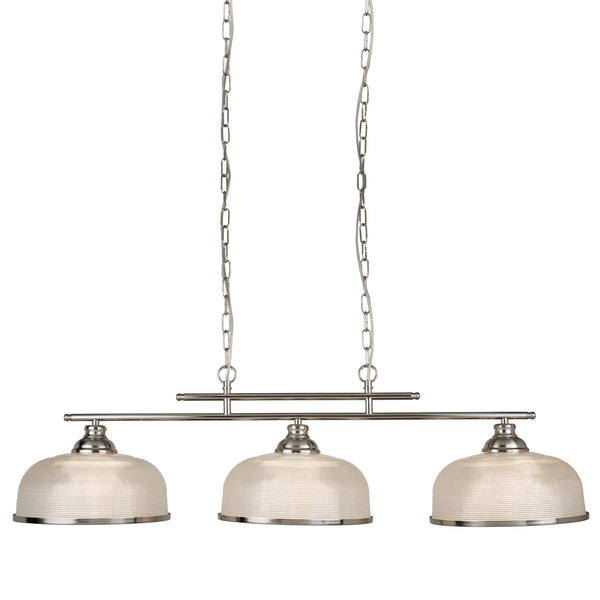 Searchlight 3593-3SS Bistro II 3Lt Pendant - Satin Silver & Holophane Style Glass