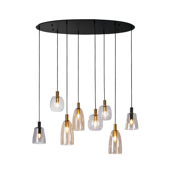 Searchlight 36463-8BK Divine 8Lt Multi-Drop Pendant - Black Metal & Coloured Glass