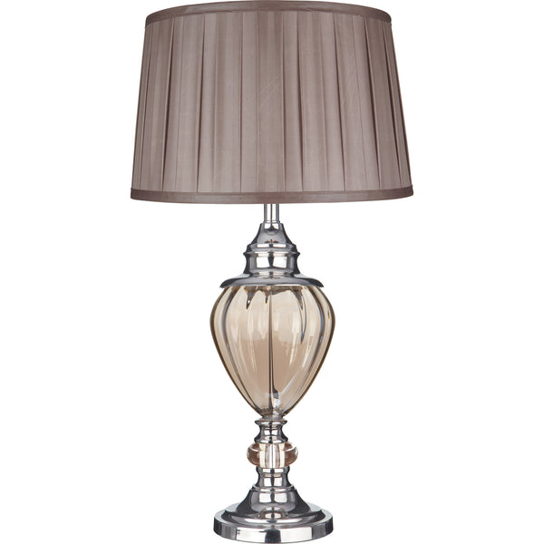 Searchlight 3721AM Greyson Table Lamp - Chrome, Amber Glass & Brown Shade