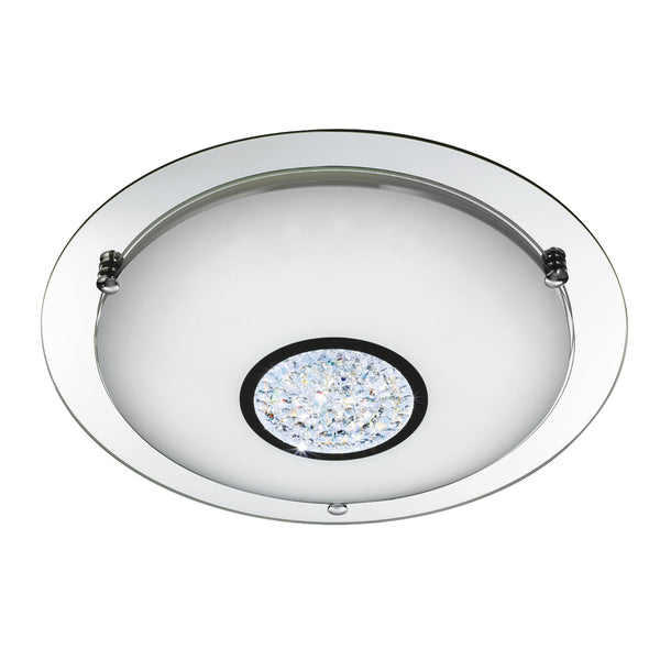 Searchlight 3883-41 Portland LED Flush - Chrome, Mirror, White Glass Shade, IP44