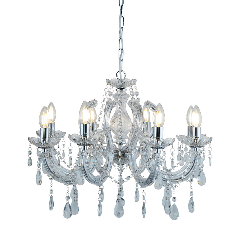 Searchlight 399-8 Marie Therese 8Lt Pendant - Chrome Metal & Clear Crystal