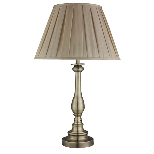 Searchlight 4023AB Flemish Table Lamp - Antique Brass Metal, Grey Pleated Shade