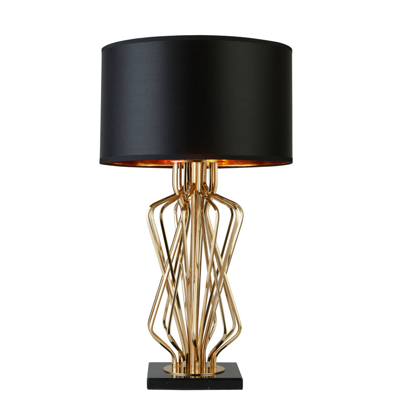 Searchlight 4110GO Ethan Table Lamp - Gold Metal, Black Marble & Black Fabric