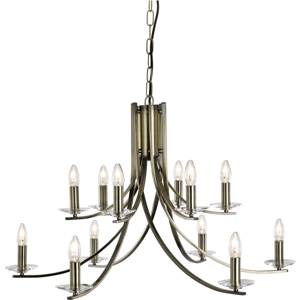 Searchlight 41612-12AB Ascona 12Lt Pendant -  Antique Brass & Clear Glass Sconces