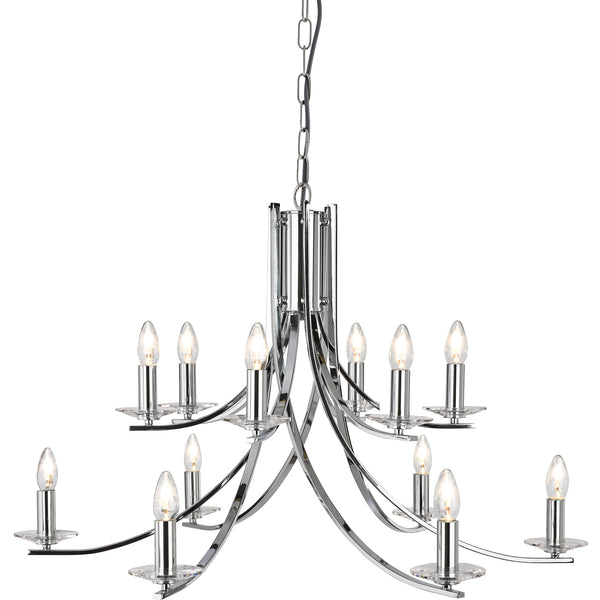 Searchlight 41612-12CC Ascona 12Lt Pendant - Chrome Metal & Clear Glass Sconces