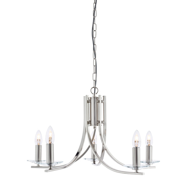 Searchlight 4165-5SS Ascona 5Lt Pendant -  Satin Silver & Clear Glass Sconces