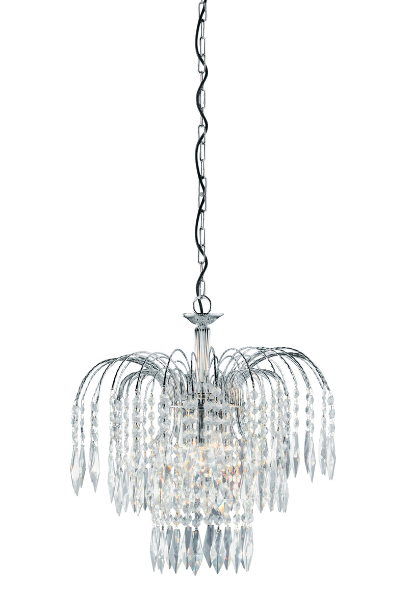 Searchlight 4173-3 Waterfall 3Lt Pendant - Chrome Metal & Crystal