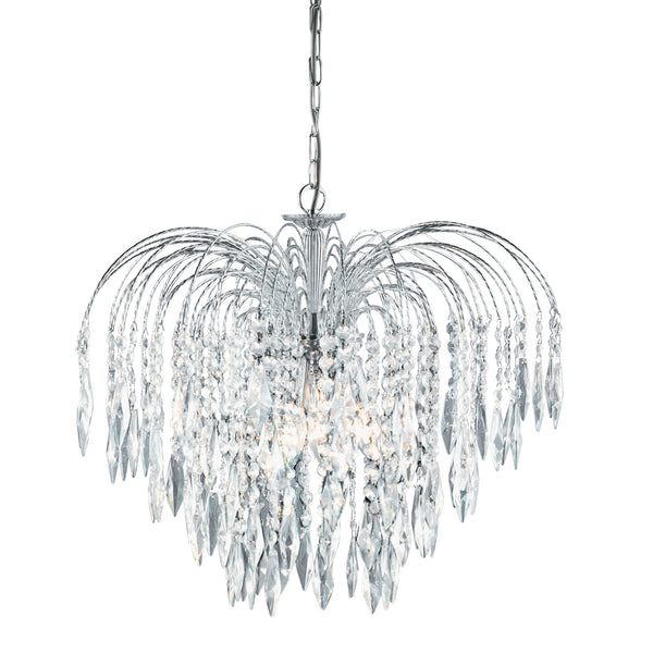 Searchlight 4175-5 Waterfall 5Lt Pendant  - Chrome Metal & Crystal