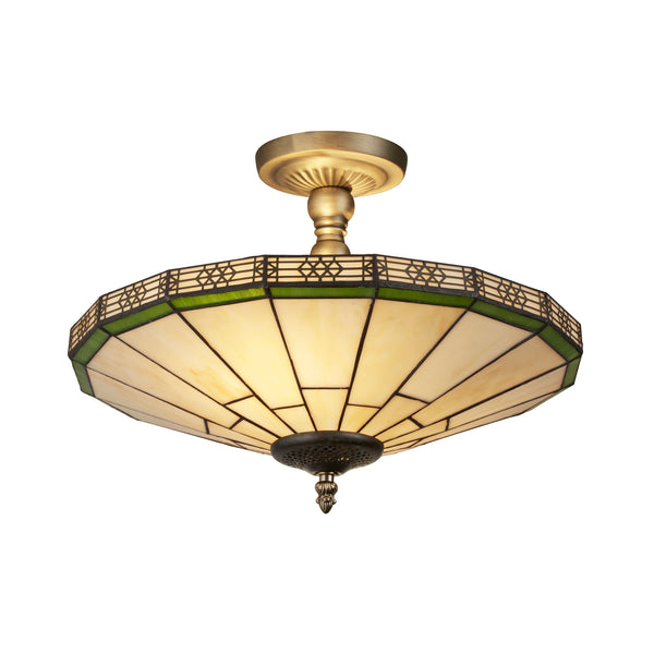 Searchlight 4417-17 New York  2Lt Semi-Flush - Brass Metal & Stained Glass