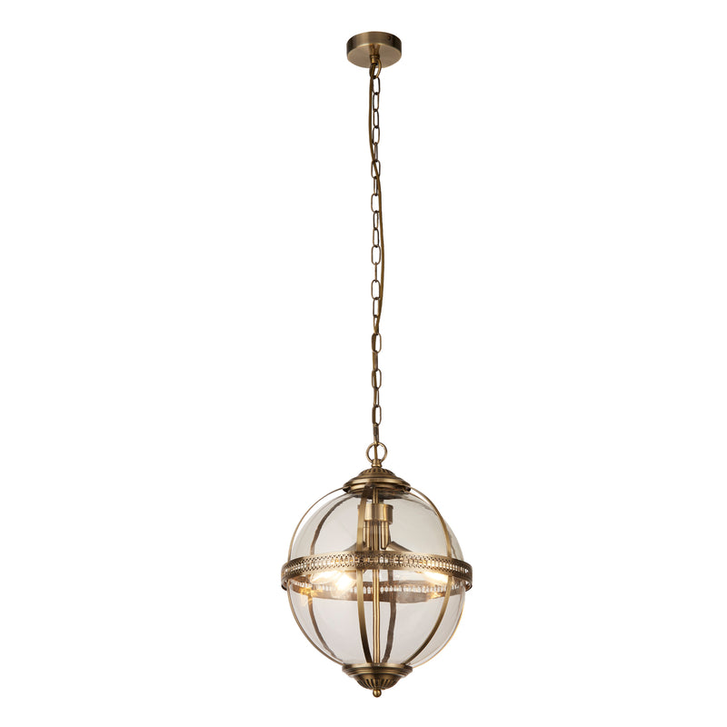 Searchlight 44213-3AB Coronet 3Lt Pendant - Antique Brass Metal & Glass