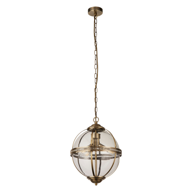 Searchlight 44213-3AB Coronet 3Lt Pendant - Antique Brass Metal & Glass