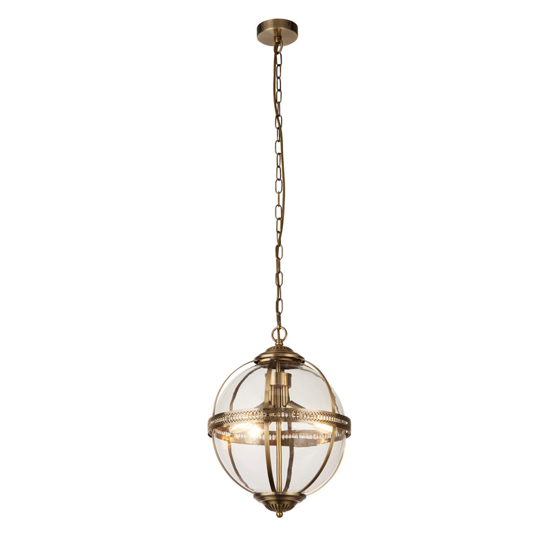 Searchlight 44213-3AB Coronet 3Lt Pendant - Antique Brass Metal & Glass