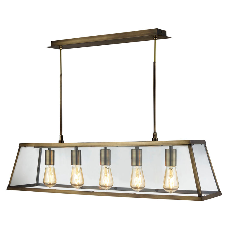 Searchlight 4614-5AB Voyager  5Lt Bar Pendant - Antique Brass Metal & Glass