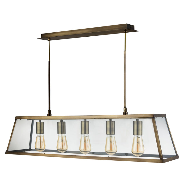 Searchlight 4614-5AB Voyager  5Lt Bar Pendant - Antique Brass Metal & Glass