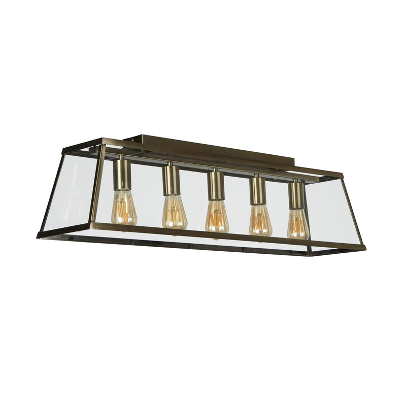 Searchlight 4614-5AB Voyager  5Lt Bar Pendant - Antique Brass Metal & Glass