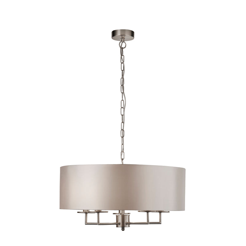 Searchlight 4785-5SS Knightsbridge 5Lt Pendant -  Satin Silver & Faux Silk Shade